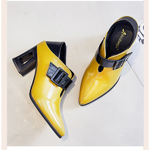 

Women's Sandals Pumps Pointed Toe Block Heel Sandals Casual Daily Walking Shoes Faux Leather Solid Colored Black Yellow