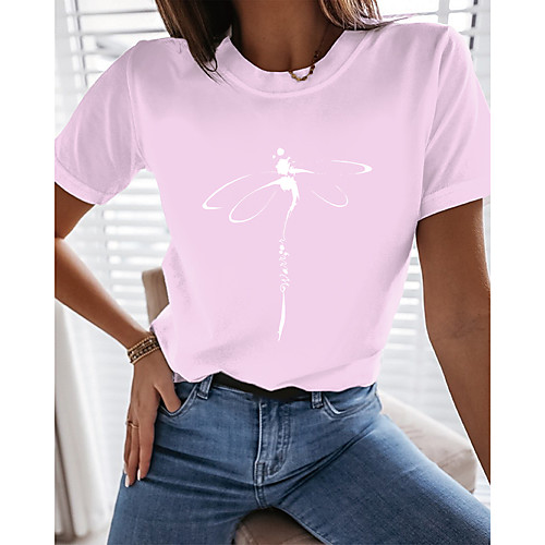 

Women's T shirt Graphic Print Round Neck Tops Basic Basic Top Blushing Pink Navy Blue