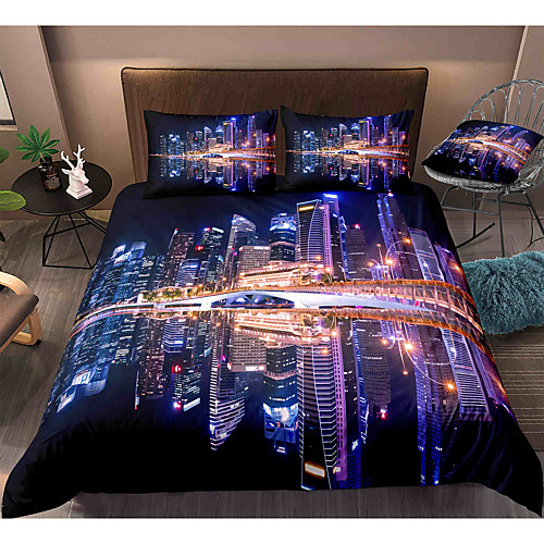 

City View 3-Piece Duvet Cover Set Hotel Bedding Sets Comforter Cover with Soft Lightweight Microfiber, Include 1 Duvet Cover, 2 Pillowcases for Double/Queen/King(1 Pillowcase for Twin/Single)
