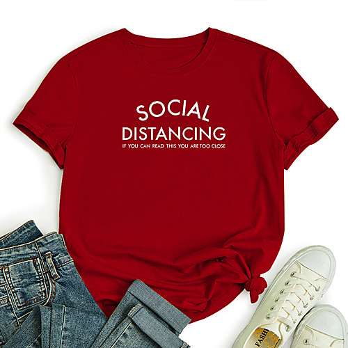

Women's T shirt Graphic Text Letter Print Round Neck Tops 100% Cotton Basic Basic Top Black Blue Red