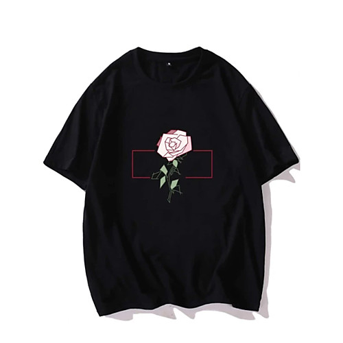 

Men's T shirt Hot Stamping Plants Floral Print Short Sleeve Casual Tops 100% Cotton Casual Fashion Black