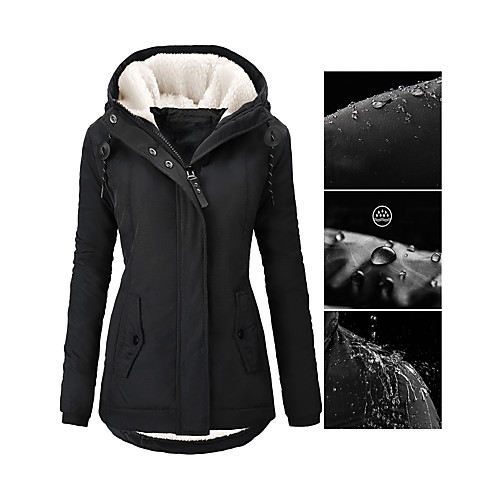 

Women's Parka Causal Fall Winter Long Coat Regular Fit Classic & Timeless Casual Jacket Long Sleeve Solid Colored Drawstring Army Green Black / Spring / Lined