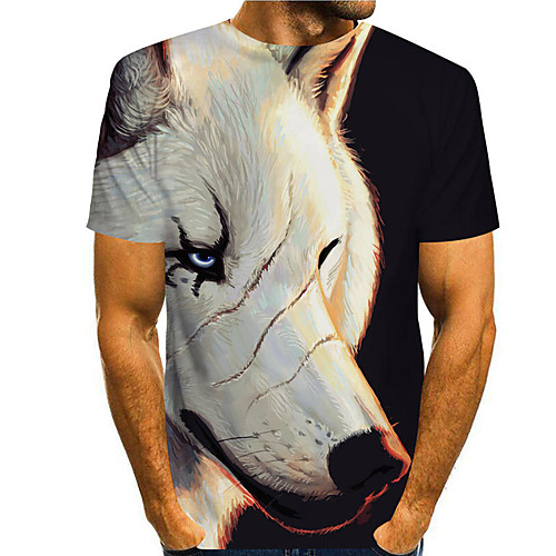 

Men's T shirt Shirt 3D Print Graphic Prints Wolf 3D Print Short Sleeve Daily Tops Casual Fashion Round Neck Black / Summer