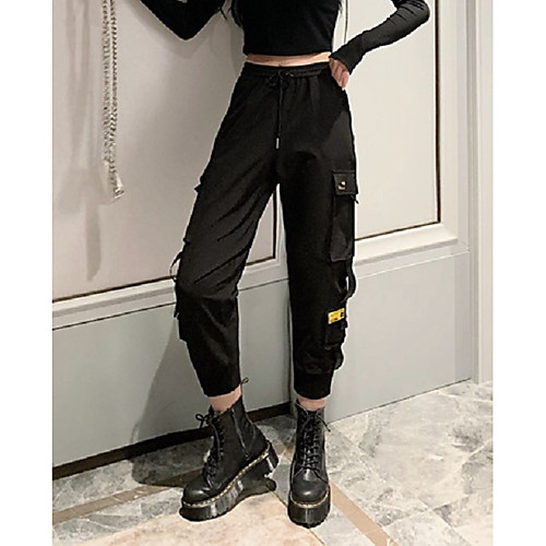 

Women's Basic Breathable Daily Tactical Cargo Pants Solid Colored Ankle-Length Black