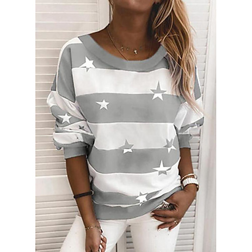 

Women's Hoodie Sweatshirt Striped Daily Basic Hoodies Sweatshirts Loose Blue Wine Gray