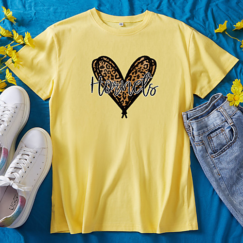 

Women's T shirt Graphic Heart Leopard Print Round Neck Tops 100% Cotton Basic Basic Top White Black Red