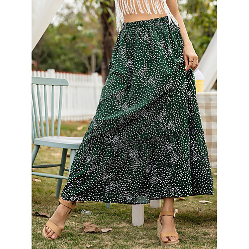 

Women's Vacation Beach Elegant Sophisticated Skirts Graphic Patchwork Print Green