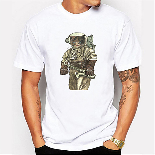 

Men's Unisex T shirt Hot Stamping Animal Plus Size Print Short Sleeve Daily Tops 100% Cotton Basic Casual Light Yellow Black / White White