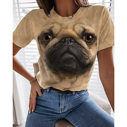 

Women's 3D Printed T shirt Dog Graphic 3D Print Round Neck Basic Tops Yellow