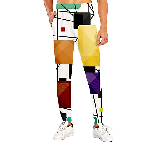 

Men's Sporty Casual / Sporty Breathable Quick Dry Sports Casual Holiday Pants Sweatpants Pants Patchwork Graphic Prints Full Length Print White