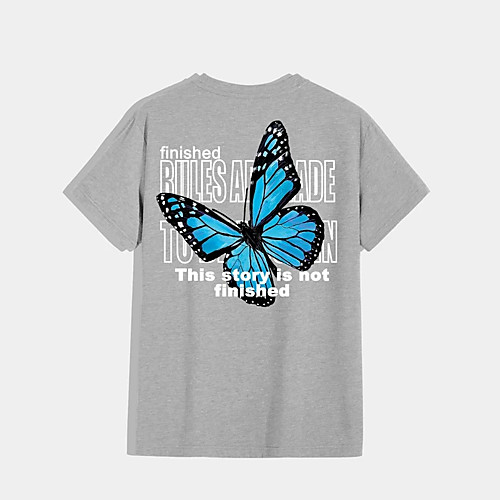 

Men's T shirt Hot Stamping Butterfly Animal Print Short Sleeve Casual Tops 100% Cotton Casual Fashion Black Gray