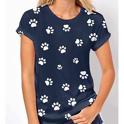 

Women's T shirt Dog Graphic Print Round Neck Tops Basic Basic Top White khaki Navy Blue
