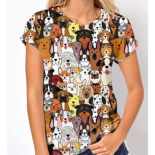 

Women's T shirt Dog Graphic 3D Print Round Neck Tops Basic Beach Basic Top Rainbow