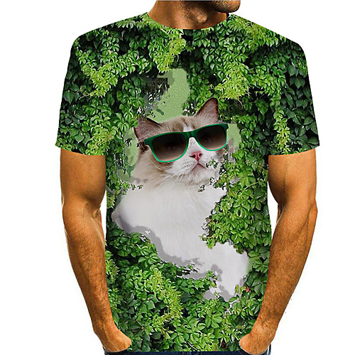 

Men's T shirt 3D Print Cat Graphic Prints Saint Patrick Day 3D Print Short Sleeve Daily Tops Casual Fashion Green