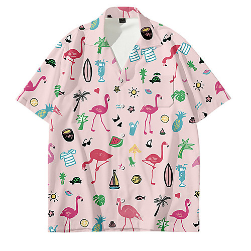 

Men's Shirt Other Prints Floral Button-Down Print Short Sleeve Daily Tops Casual Fashion Hawaiian Blue Yellow Blushing Pink / Summer / Beach