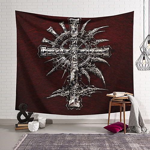 

Wall Tapestry Art Decor Blanket Curtain Hanging Home Bedroom Living Room Decoration Polyester Cross Badge Skull