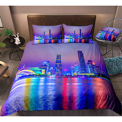 

City View 3-Piece Duvet Cover Set Hotel Bedding Sets Comforter Cover with Soft Lightweight Microfiber, Include 1 Duvet Cover, 2 Pillowcases for Double/Queen/King(1 Pillowcase for Twin/Single)