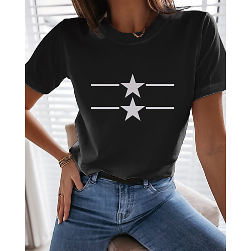 

Women's T shirt Graphic Print Round Neck Basic Tops Black