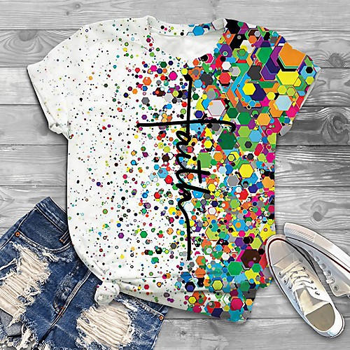 

Women's Plus Size Tops T shirt Polka Dot Color Block Abstract Print Short Sleeve Round Neck Big Size XL XXL 3XL 4XL 5XL