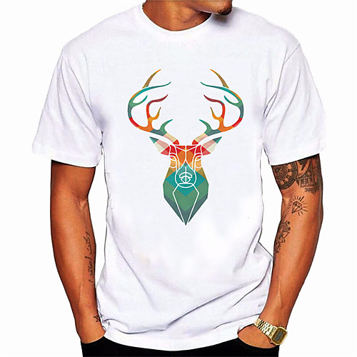 

Men's Unisex T shirt Hot Stamping Elk Animal Plus Size Print Short Sleeve Daily Tops 100% Cotton Basic Casual White