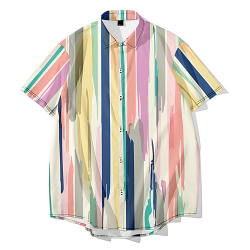 

Men's Shirt 3D Print Striped Button-Down 3D Print Short Sleeve Daily Tops Casual Fashion Hawaiian White Blue Red