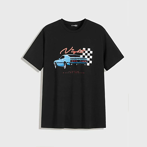 

Men's Unisex T shirt Hot Stamping Car Plus Size Print Short Sleeve Casual Tops 100% Cotton Casual Fashion Black