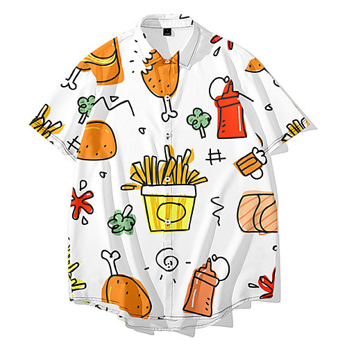

Men's Shirt 3D Print Food 3D Print Button-Down Short Sleeve Daily Tops Casual Fashion Hawaiian White / Summer / Beach