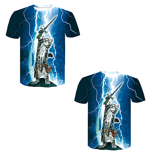 

Men's T shirt 3D Print 3D Rivet Mesh Short Sleeve Casual Tops Blue