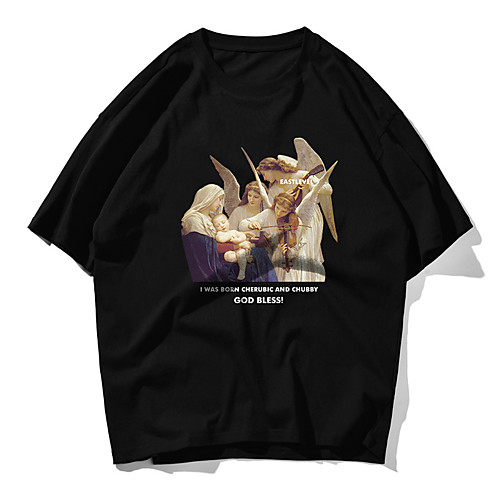 

Men's Unisex T shirt Hot Stamping Character Plus Size Print Short Sleeve Daily Tops 100% Cotton Basic Casual White Black