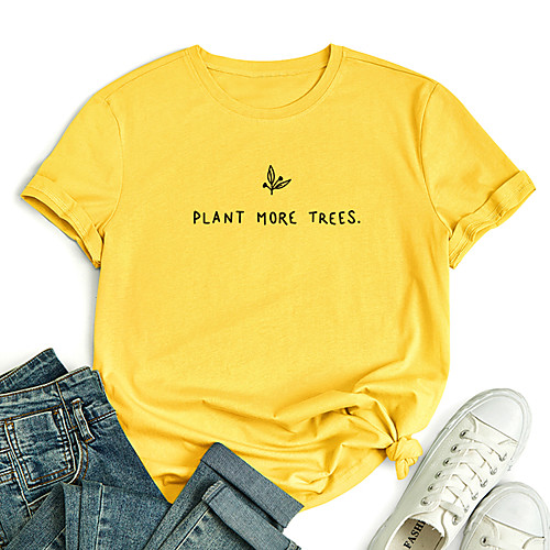 

Women's T shirt Plants Graphic Text Print Round Neck Tops 100% Cotton Basic Basic Top White Blue Red