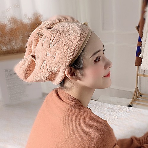 

Coral Fleece Hair Towel Wrap Dry Hair Hat Bath Hair Cap Hair Drying Towel with Button