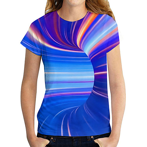

Women's Holiday 3D Printed T shirt Graphic 3D Print Round Neck Basic Tops Blue