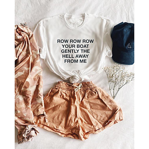 

Women's T shirt Text Letter Print Round Neck Tops 100% Cotton Basic Basic Top White Black Purple