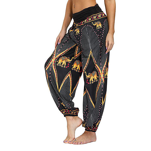

Women's Yoga Boho Comfort Sports Gym Yoga Pants Bloomers Pants Pattern Full Length Print Black Yellow Light gray Dark Gray Gray