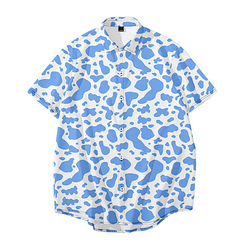 

Men's Shirt Other Prints Color Block Button-Down Print Short Sleeve Daily Tops Casual Fashion Hawaiian White Black Blue