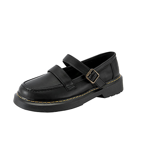 

Women's Flats Chunky Heel Round Toe Casual Daily Walking Shoes PU Solid Colored Black Brown