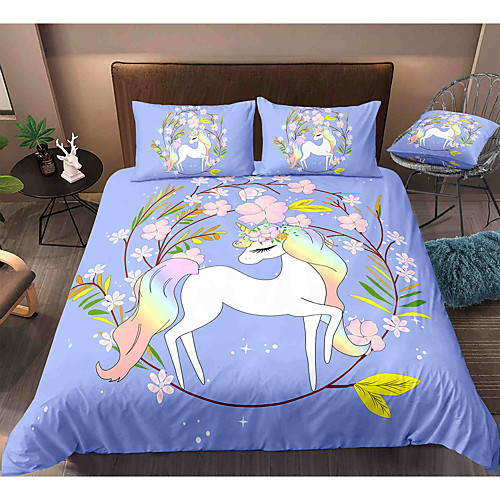 

Cartoon Unicorn 3-Piece Duvet Cover Set Hotel Bedding Sets Comforter Cover with Soft Lightweight Microfiber, Include 1 Duvet Cover, 2 Pillowcases for Double/Queen/King(1 Pillowcase for Twin/Single)