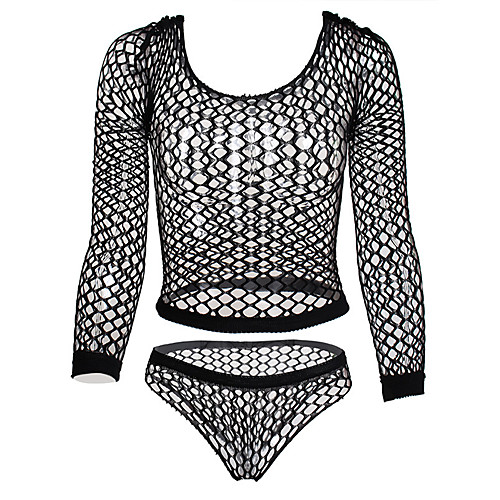 

Women's Plus Size Suits Cut Out Mesh Solid Colored Off Shoulder Spring & Summer Fall & Winter Bra & Panty Set Black Big Size One-Size