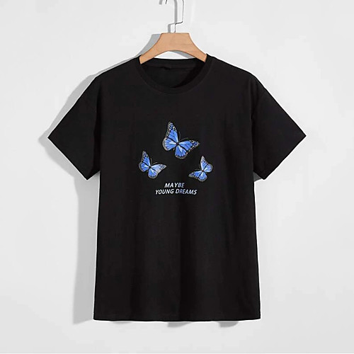 

Men's Unisex T shirt Hot Stamping Butterfly Animal Plus Size Print Short Sleeve Casual Tops 100% Cotton Casual Fashion Black