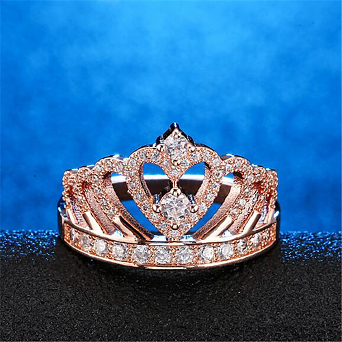 

Ring 3D Rose Gold Silver Copper Rhinestone Gold Plated Heart Crown Fashion 1pc 7 8 9 / Women's