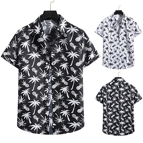 

Men's Shirt 3D Print Graphic Prints Print Short Sleeve Vacation Tops Button Down Collar White Black / Beach