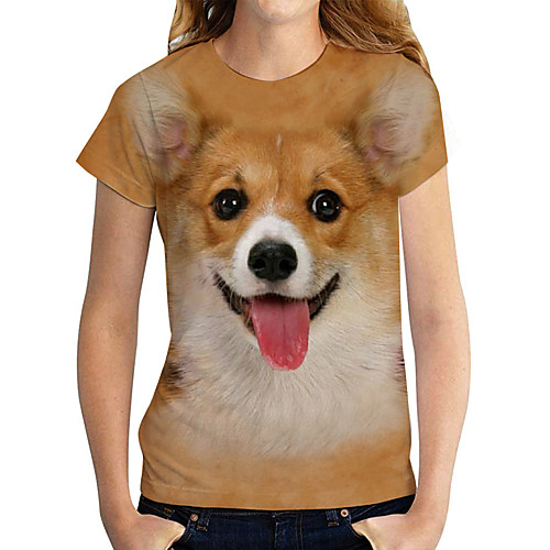 

Women's 3D Cat T shirt Dog Graphic 3D Print Round Neck Basic Tops Yellow
