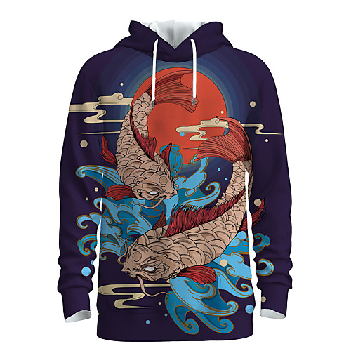 

Men's Pullover Hoodie Sweatshirt Graphic 3D Animal Print Hooded Daily Holiday 3D Print 3D Print Hoodies Sweatshirts Long Sleeve Purple
