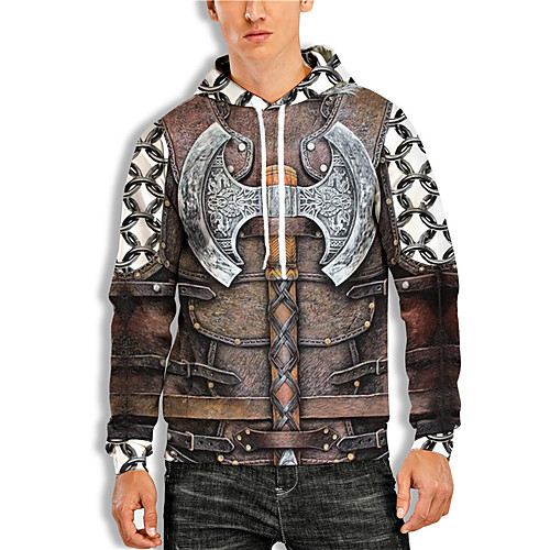 

Men's Pullover Hoodie Sweatshirt Cartoon 3D Print Hooded Daily Holiday 3D Print 3D Print Hoodies Sweatshirts Long Sleeve Brown