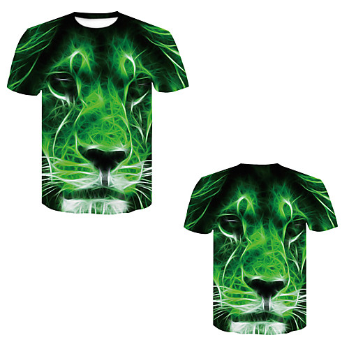 

Men's T shirt 3D Print 3D Rivet Mesh Short Sleeve Casual Tops Green / Black