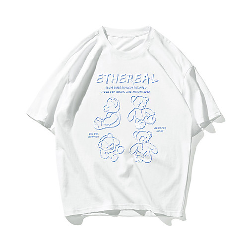 

Men's Unisex T shirt Hot Stamping Bear Animal Plus Size Print Short Sleeve Daily Tops 100% Cotton Basic Casual White Black