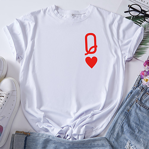 

Women's T shirt Graphic Heart Letter Print Round Neck Tops 100% Cotton Basic Basic Top White Black Blue