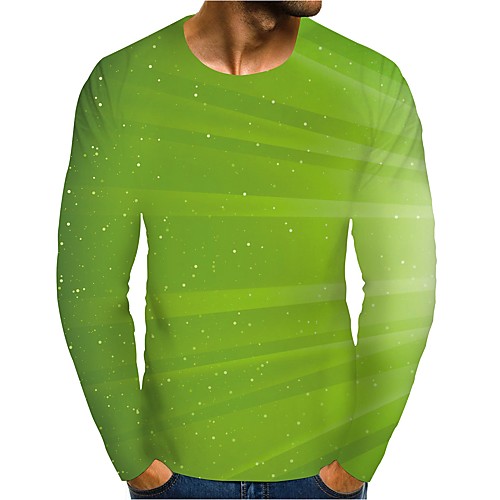 

Men's T shirt 3D Print Graphic 3D Plus Size Print Long Sleeve Daily Tops Elegant Exaggerated Green