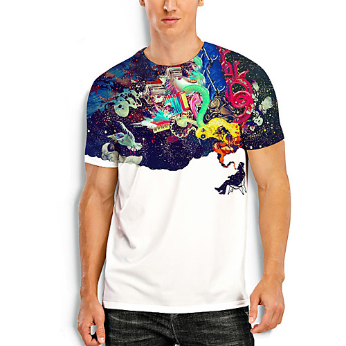 

Men's T shirt 3D Print Cartoon Graphic Prints 3D Print Short Sleeve Daily Tops Casual Fashion White