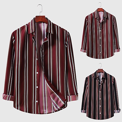 

Men's Shirt Other Prints Graphic Plus Size Long Sleeve Daily Tops Business Button Down Collar Black Red / Work